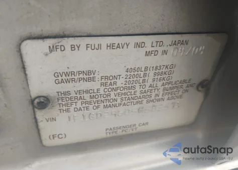 2005 Subaru Impreza Wrx z USA, uszkodzony, nr VIN JF1GD29605G503571